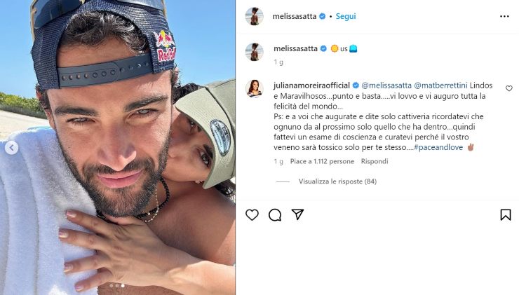 Matteo Berrettini e Melissa Satta insieme su Instagram