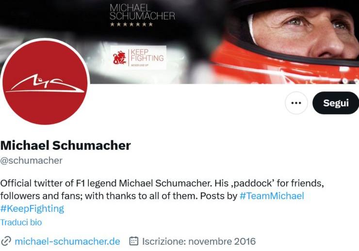 Michael Schumacher niente spunta blu Twitter